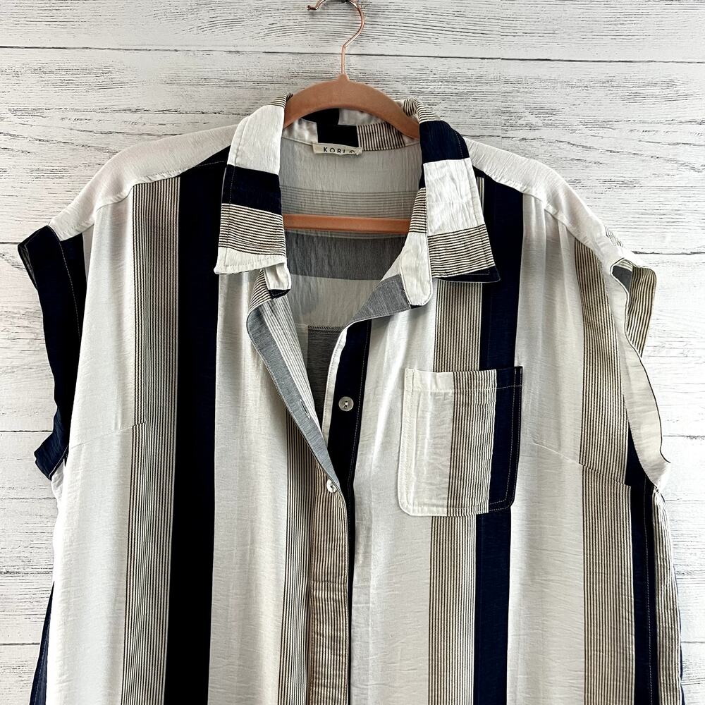 Kori Striped Short Sleeve Pocket Front Shirt Dress Size L - Picture 4 of 7